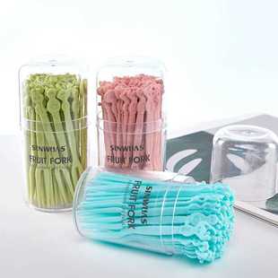 Fruit Fork suit Disposable Plastic Fruit Sign Household Fruit Cake Dessert Cartoon Small Fork