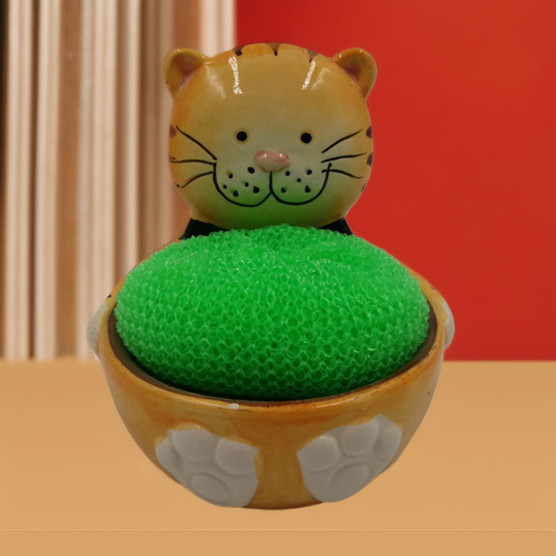 Porta de bola de baño con forma de gato de cerámica, balde de bola de baño, decoración de caja de jabón, bandeja de jabón, bandeja de jabón de baño, base de jabón, almacenamiento