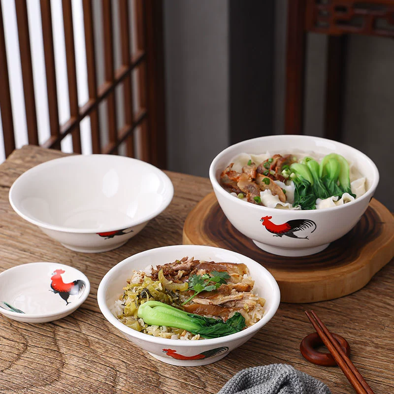 Традиционная культура, керамическая большая миска с петухом, ретро ностальгическая миска для курицы, старомодная миска для супа, лапши, коммерческая миска для ресторана