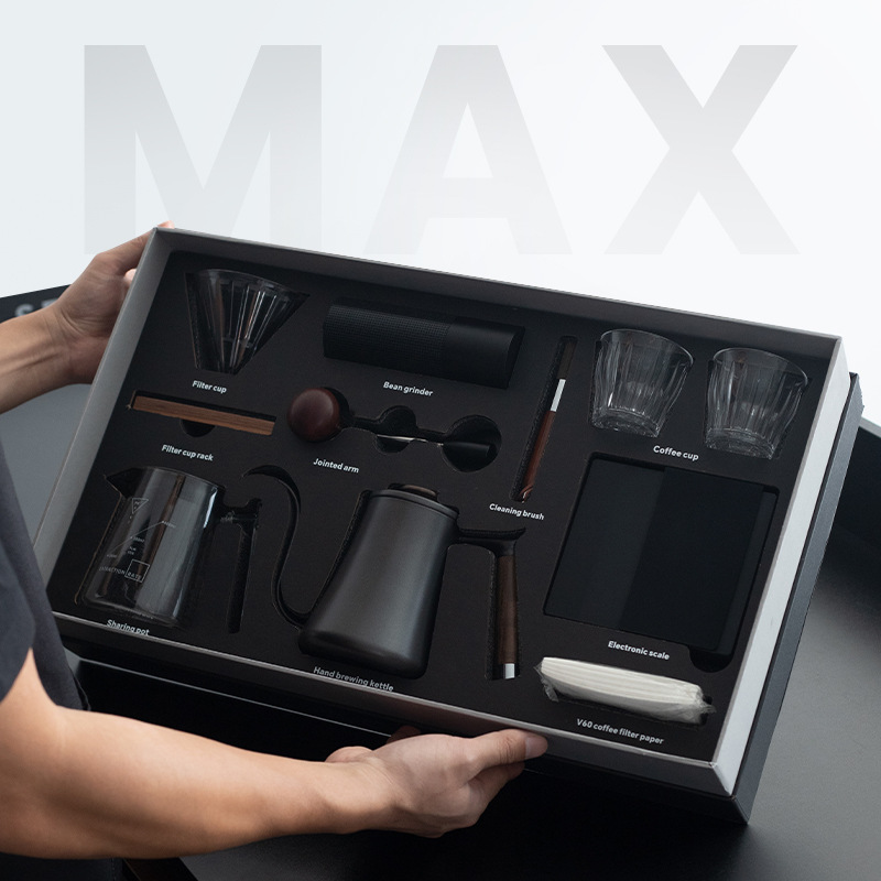 MAX conjunto de café de fabricación manual molino de frijoles de mano para compartir tazas de café de escala electrónica caja de regalo de alta gama