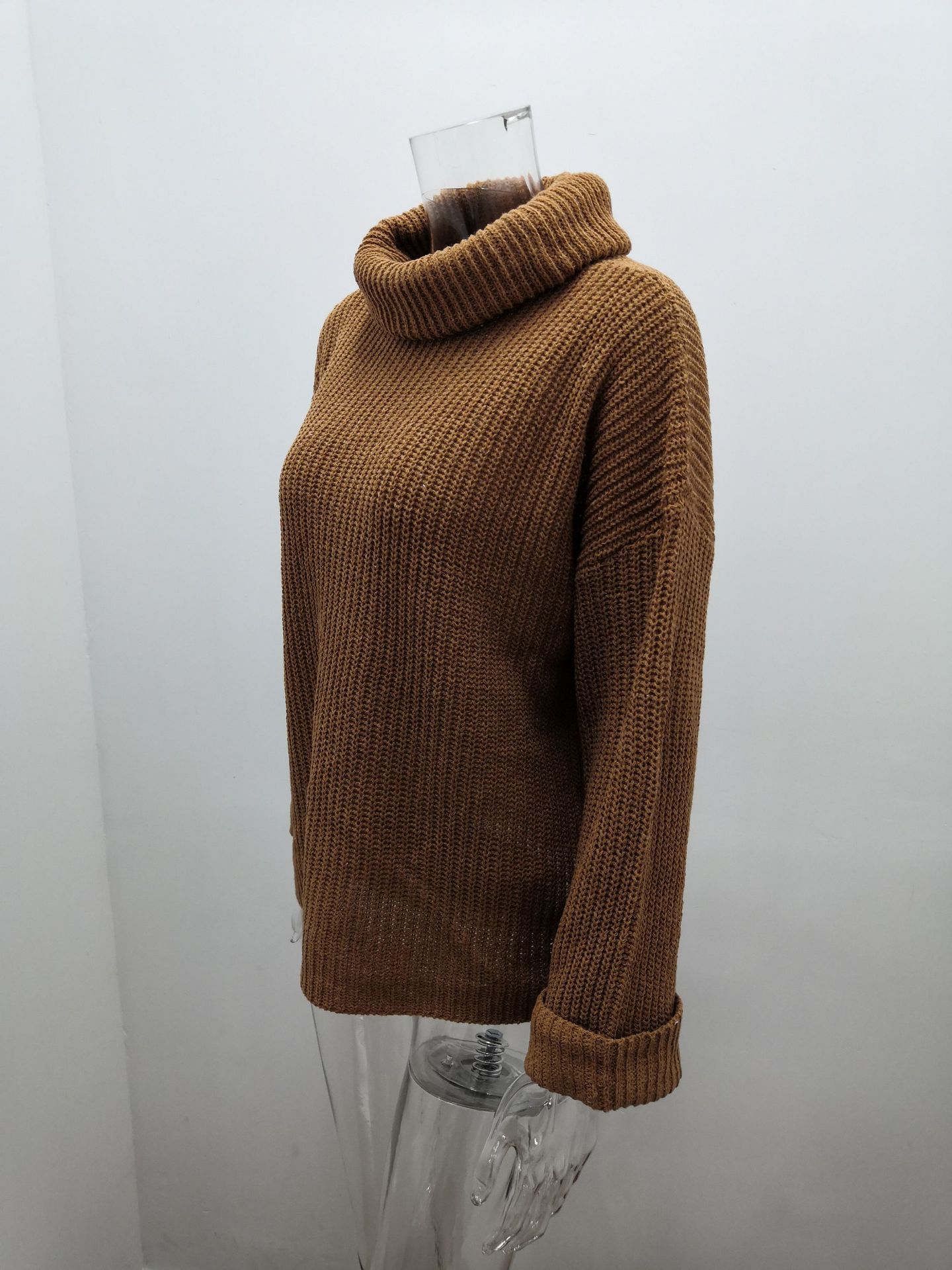 Damen Hochkragen Strickpullover Für Herbst Und Winter Einfarbig_voghion.com