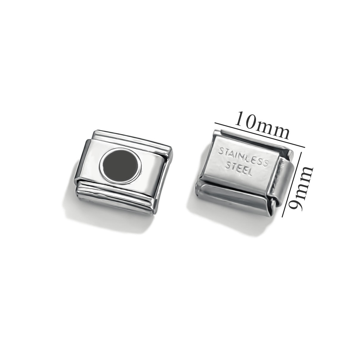 Módulo de acero inoxidable italiano pulsera cuadrada puntos esmalte módulo brillante elástico DIY accesorios de pulsera granular