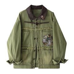子供の趣味の漫画の刺繍は毛のカウボーイの上着の女性を磨いて洗って古い牛油の果の緑の春秋の挟みの金のゆったりしている上着を作ります。