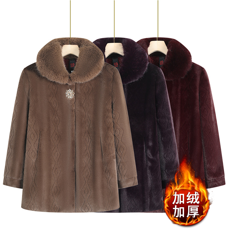 New Middle-aged and Elderly Winter Coat Female Old Lady Warm Wool Collar Woolen Coat Mother fleece-lined Thickened Clothes for Women