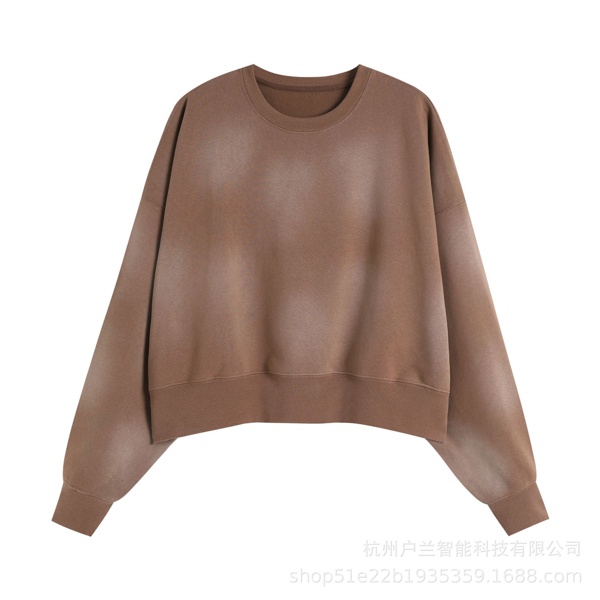 Women's 400g brushed gradient spray round neck coffee