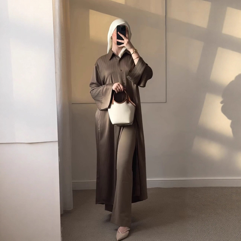 Turkish Women's Fashion 2026 Spring New Stylish Striped Single-Breasted Shirt Dress