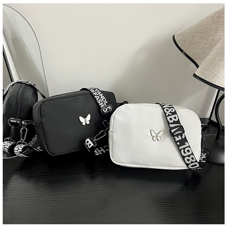 wholesale elegant butterfly simple small bag women's nylon cloth wide shoulder strap underarm bag casual shoulder solid color crossbody bag undefined