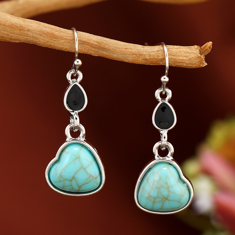 ethnic retro fashionable turquoise creative earrings drop-shaped