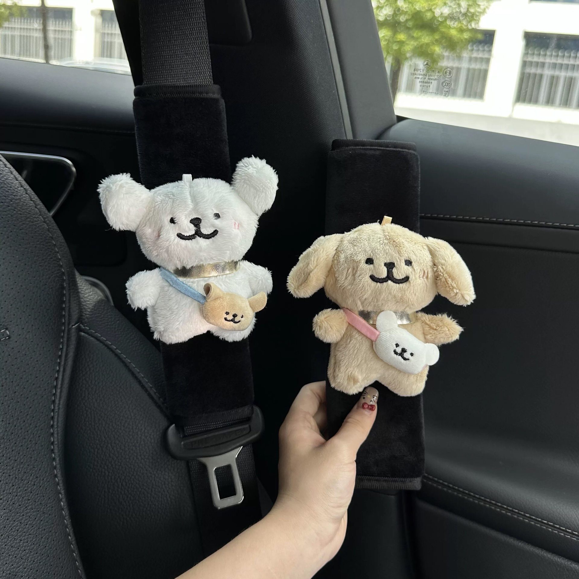 Line Art Puppy Car Seatbelt Shoulder Pad Car Neck Protection Cover Car Interior Accessories Plush Doll