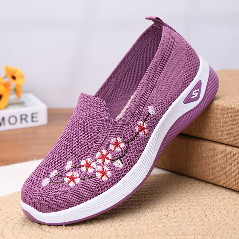 鞋子女夏季新款浅口透气女式布鞋软底不累脚单鞋一脚蹬绣花妈妈鞋