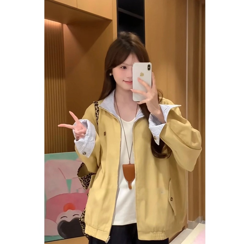 2025新款春秋美式韩版两面穿做旧哈灵顿夹克正反穿宽松外套男女潮|undefined
