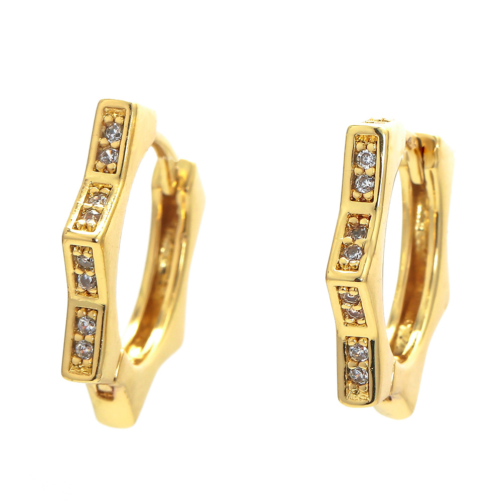 Copper Material Geometric Pattern Unisex Gender Korean Style Inlaid Zircon Geometric Hexagonal Copper Ear Buckle Wholesale