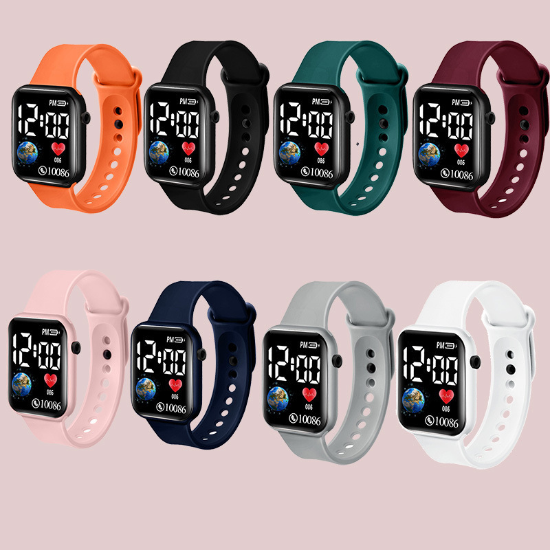 Cross-Border Popular Square Globe-Shaped Electronic Watch, Simple and Stylish Commuter Tpu Strap Student and Children's Electronic Watch