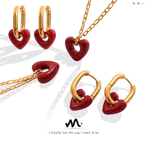 Korean style sweet and cool style niche design temperament versatile hollow love necklace beautiful and elegant earrings jewelry set