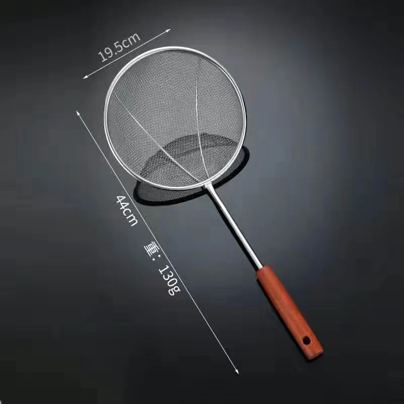 Colador de acero inoxidable, mango de madera, olla caliente doméstica, cuchara de fideos, filtro de freír de cocina, fuga de malla, colador grande, aceite de filtro