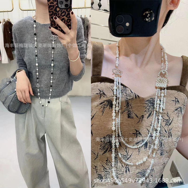 重工高版本小香双C珍珠毛衣链女 秋冬长款叠戴项链腰链工厂批发|undefined