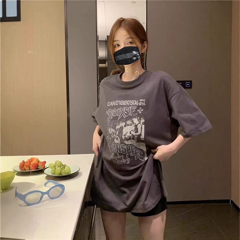 Pure Cotton Short-Sleeved T-Shirts for Men and Women, American Retro Printed Rock Style Loose and Versatile Couple Tops Summer New Style