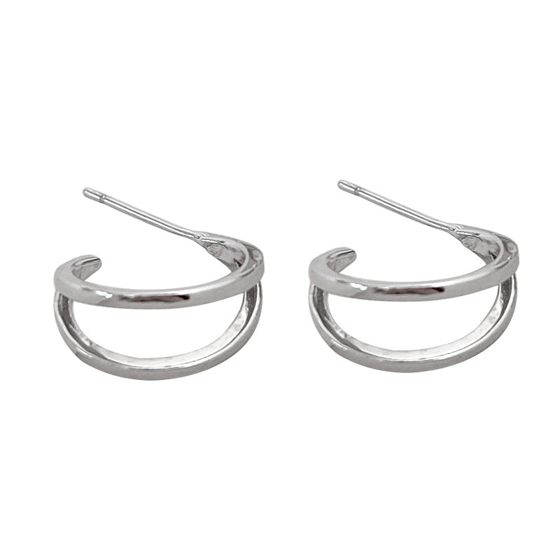 S pure silver temperament, high-end feeling, double-layer earrings, 2023 new trend, light luxury, niche design, plain_voghion.com