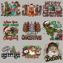 跨境圣诞新款热转印服装烫画 亚马逊专供柯式烫画贴圣诞树小鹿