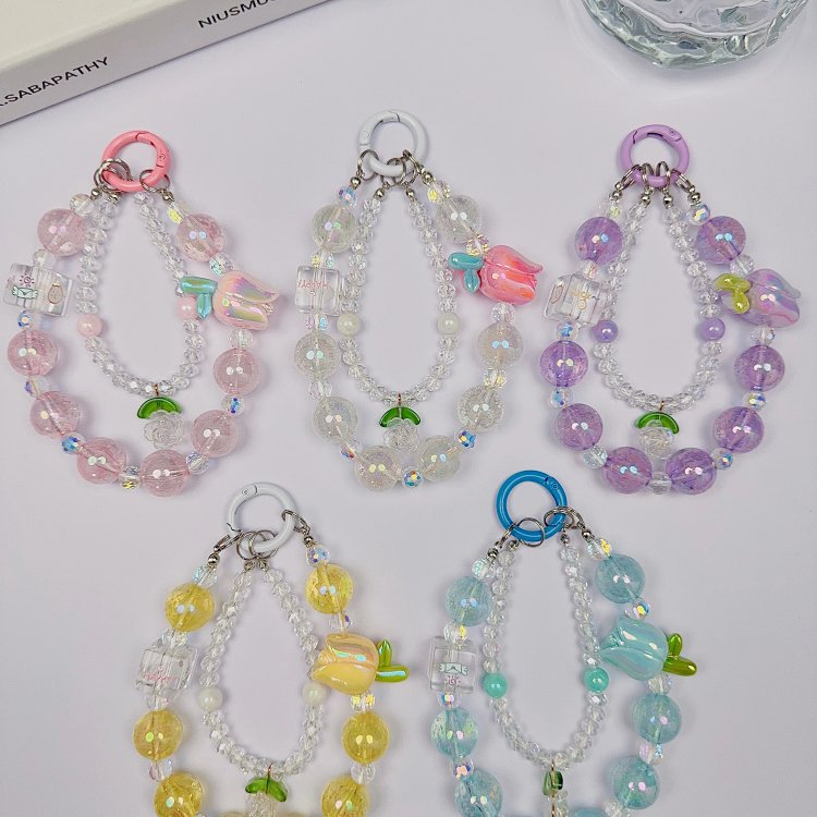 新·玫瑰郁金香 水晶手链 短手饰 Diy手机挂饰 （默认穿孔绳）