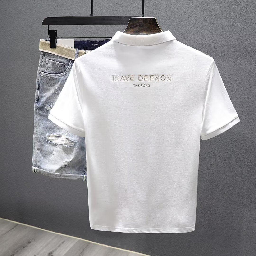 Sommerliches, dünnes, perlmuttfarbenes, gestreiftes Poloshirt für Herren mit kurzen Ärmeln, Marke, lockere und trendige Herren-Sommerstickerei_voghion.com