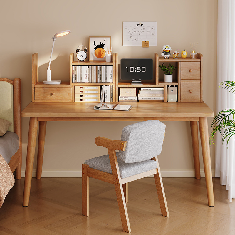Escritorio de madera maciza, estantería, dormitorio doméstico integrado, escritorio de oficina contra la pared, escritorio de computadora pequeño simple y moderno, banco de trabajo