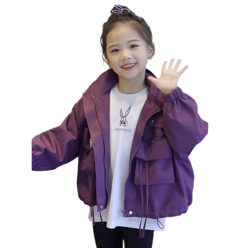 (2개) 소녀의 봄과 가을 코트 2024 가을 새로운 어린이 서양식 어린 소녀의 경량 후드 스포츠 캐주얼 탑