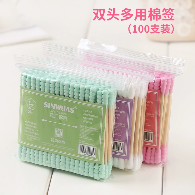 Детская маленькая голова деревянная палочка, чтобы выкопать ушной ватный тампон для снятия макияжа ватный тампон для макияжа одноразовый двухголовый ватный тампон
