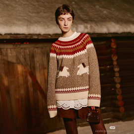 费尔岛马年生肖毛衣绵羊毛羊驼毛和马海毛混纺节日氛围套头羊毛衫