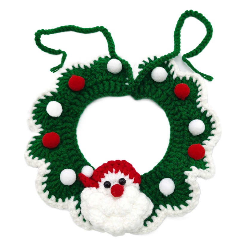 Cruz-frontera flor babero Navidad PET babero de punto de lana tejida Santa Claus guantes Decoración