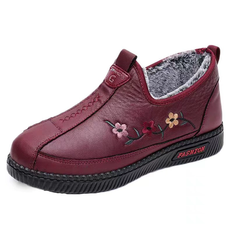 Новая зимняя женская хлопковая обувь на флисовой подкладке, толстая подошва, удобная дышащая обувь для мам среднего и пожилого возраста, нескользящая Женская хлопковая обувь на мягкой подошве