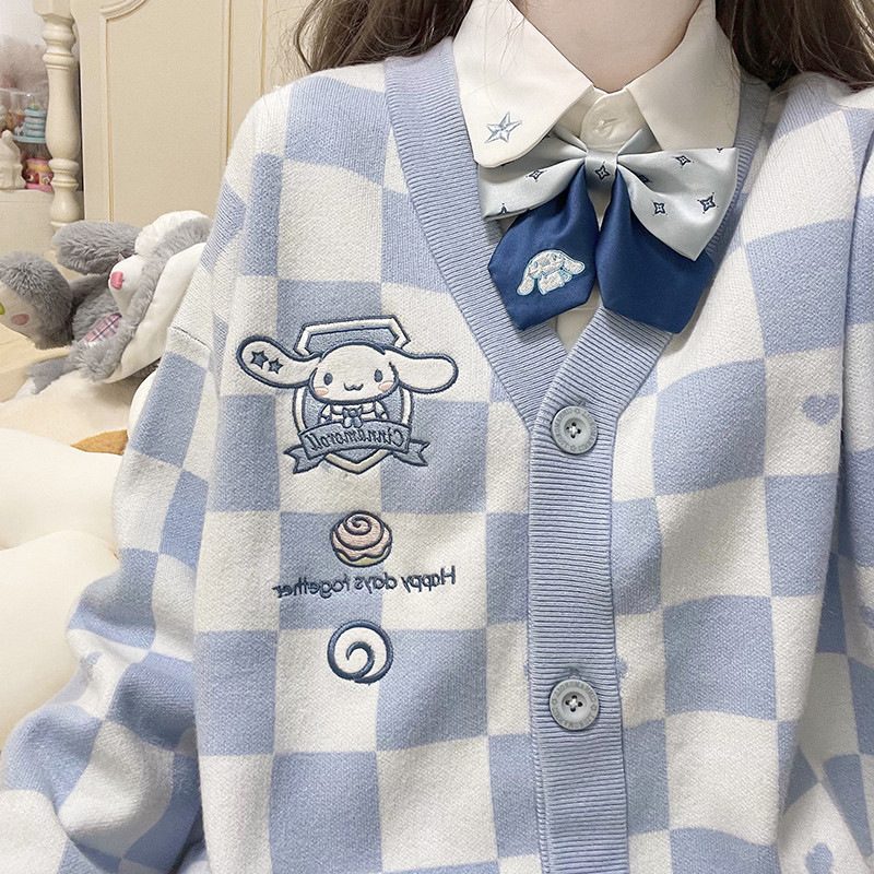 Autumn New Yugui dog jk uniform chessboard plaid sweater coat cardigan women's winter college style sweater wholesale