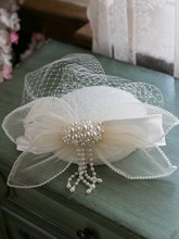 新娘婚纱头纱复古风优雅网纱礼帽女白色仙气汉服发饰超仙珍珠头饰