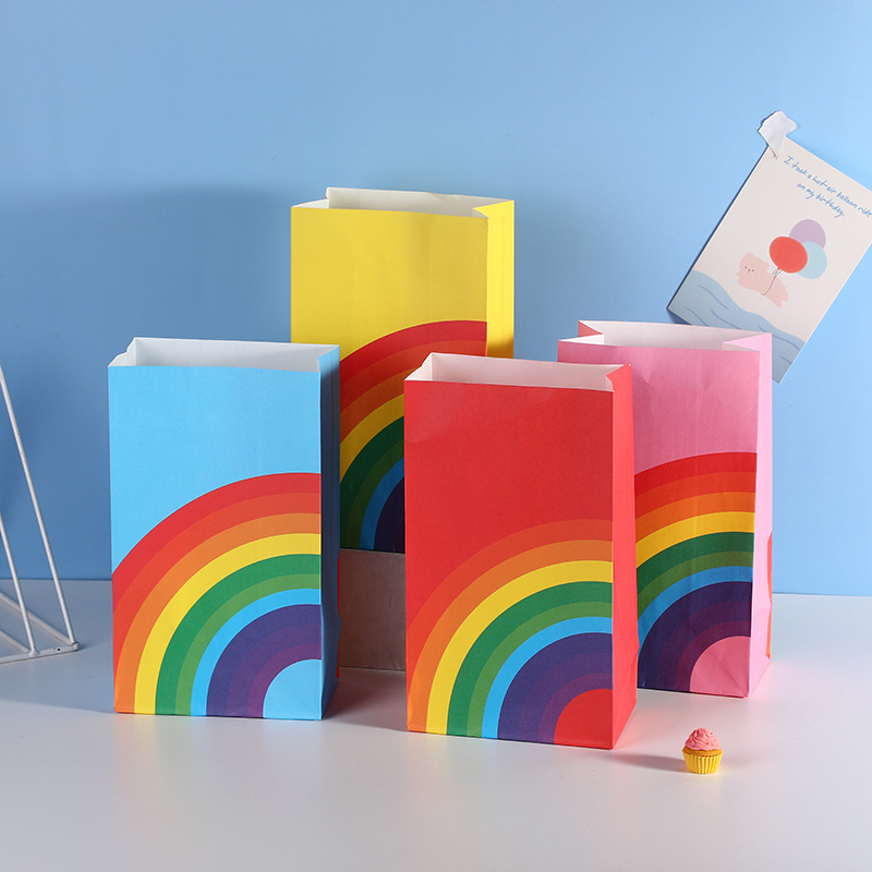 饰品衣物无手提彩虹袋白牛皮纸方底纸袋伴手礼节日礼物包装袋批发