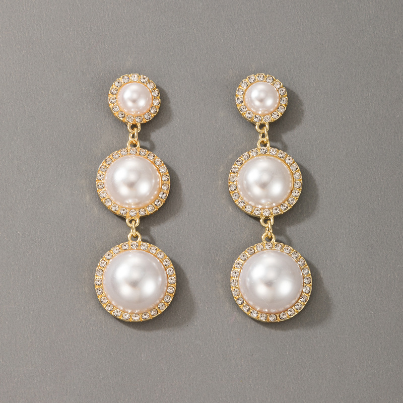 Circle Diamond-studded Pearl Tassel Earrings display picture 1