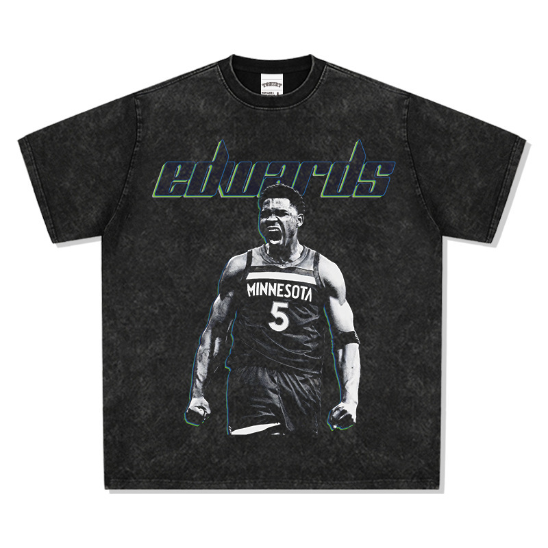 Edwards American Star camiseta de calle hip-hop marca de tendencia impresión retro hacer viejo lavado pesado suelto manga corta