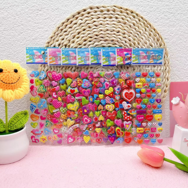 爱心情人节儿童3D凹凸贴纸可爱卡通男女孩外贸奖励贴立体贴画心形