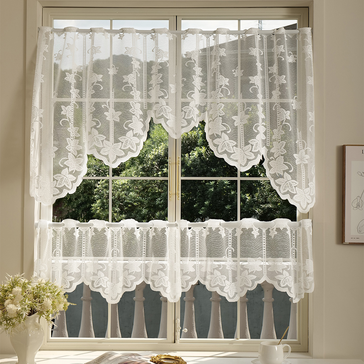 Amazon transfronterizo de urdimbre de encaje media cortina de tela de barra de cocina sala de estar cortina de sombreado de tela TEMU