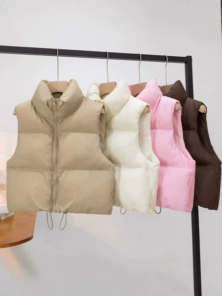 2026 Autumn and Winter New European and American Style Stand-Up Collar Cotton Vest Warm Sleeveless Jacket Vest