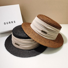 GURRS 法式小礼帽时尚洋气赫本风帽子女款夏季拉菲草平顶草帽防晒