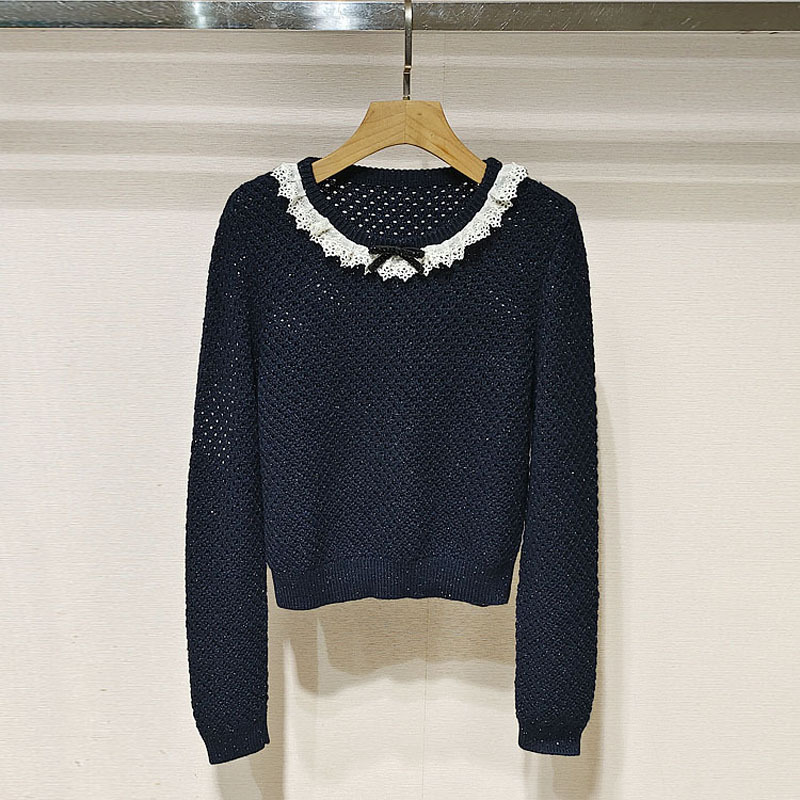 Shenzhen Nanyou 2026 Autumn Women's Lace Trim Round Neck Sequin Knit Top ESC4M33C S260555
