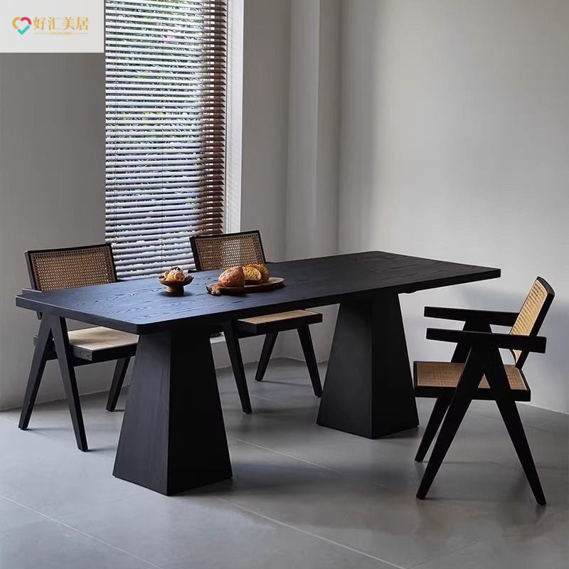 Black Creative High-End Ash Solid Wood Dining Table New Chinese Style Desk Light Luxury Workbench Carbonized Large Board Tea Table