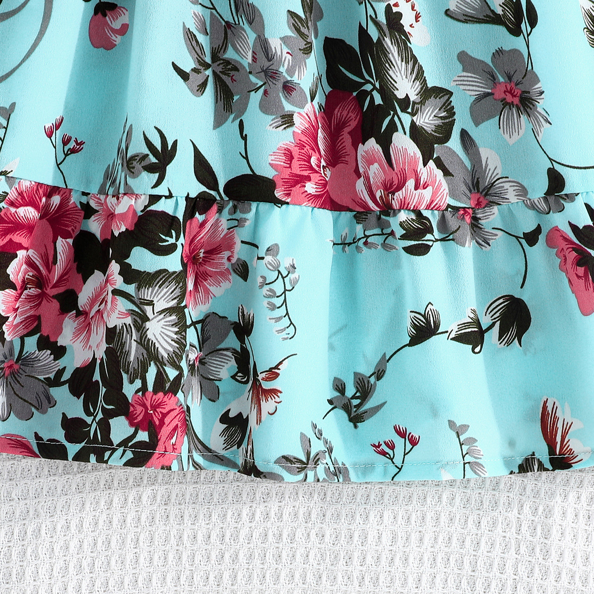 2024 Sommer neues zweiteiliges Set mit Blumendruck für Mädchen und Kinder mit langen Ärmeln und Gürtel_voghion.com