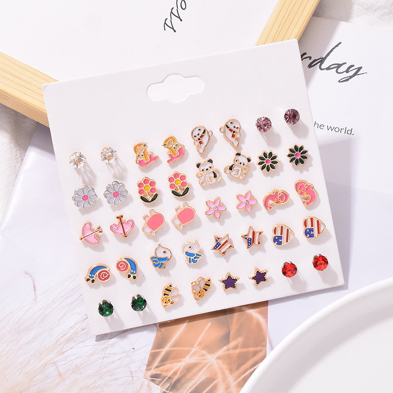 butterfly flag love snail daisy bee puppy star plant earrings 20 pairs setpicture3
