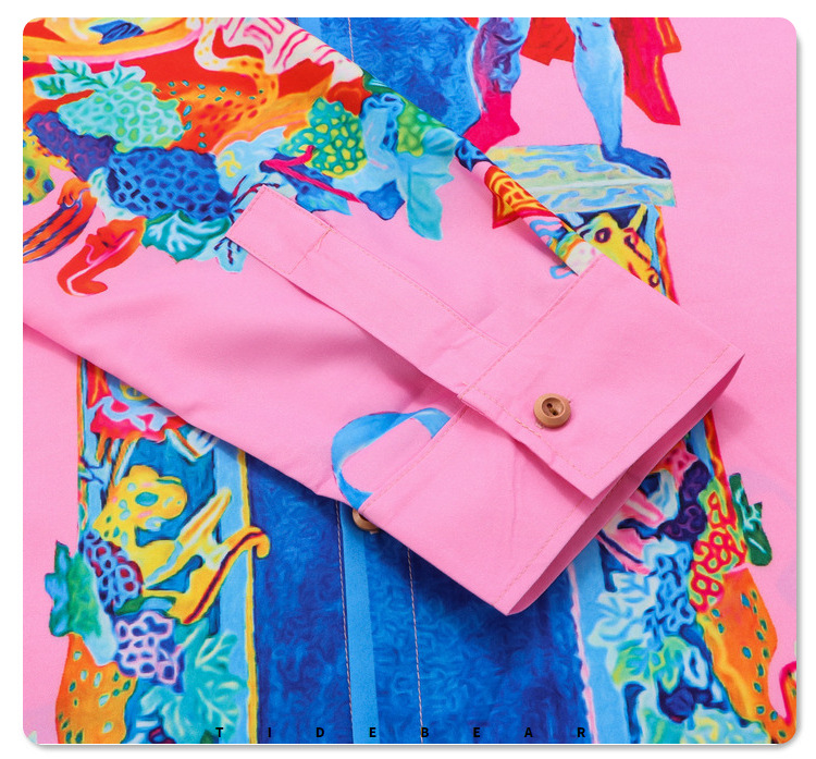 Palace Feast Digital Printed Long sleeved Leisure Vacation Crowd Open Loose Shirt for Men_voghion.com