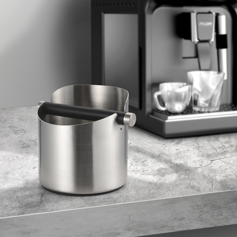 Suministro transfronterizo de café en polvo Cubo de escoria de acero inoxidable de café italiano Cubo de escoria redondo pequeño cubo de escoria de café doméstico
