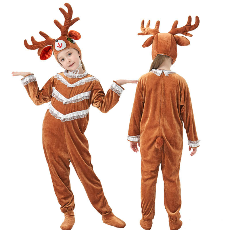 Children Elk Reindeer Christmas Children Men and Women Cos Animal jumpsuit Children's Day Stage Performance Dress Play
