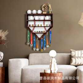 跨境木质棒球置物架棒球棒挂壁储物展示架悬挂式墙壁棒球收纳架