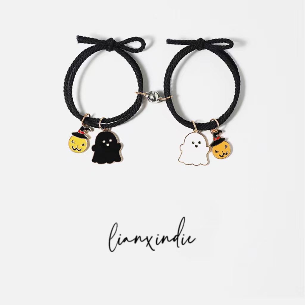 Pareja de fantasmas de dibujos animados cuerda de mano de succión magnética colgante de fantasma pequeña cuerda de corbata fresca boutiques cuerda de pelo de Estudiante