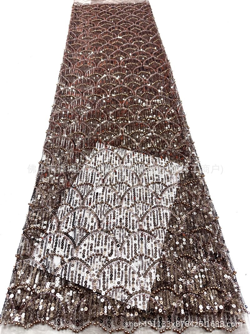Tejido de bordado de perlas de alta fijación, tela de bordado tridimensional, cheongsam, vestido de noche, vestido de brindis, tela bordada